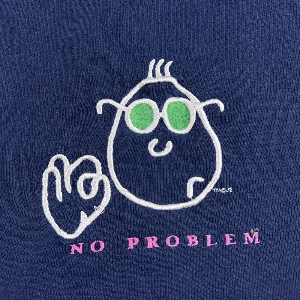 Vintage Sweatshirt Mens 2XL Blue No Problem Graphic Pullover 90s Funny USA